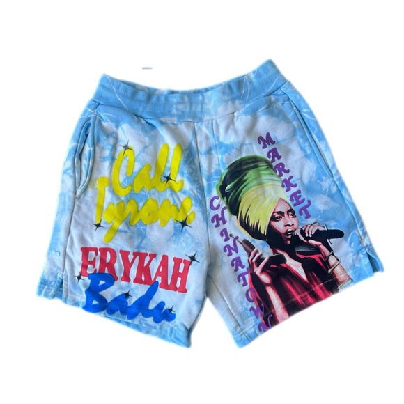 Chinatown Market Erykah Badu Vibrant Graphic Blue Athletic Shorts - Picture 1 of 5